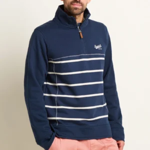 Brakeburn Stripe Quarter Zip Sweat - Navy